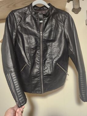 torrid Black Faux Leather Moto Jacket with Quilted Sleeve Panels